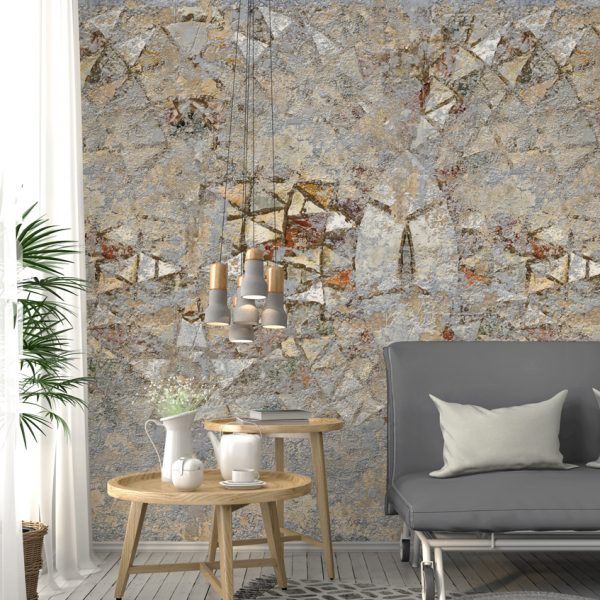 Living room with sofa and concrete chandelier